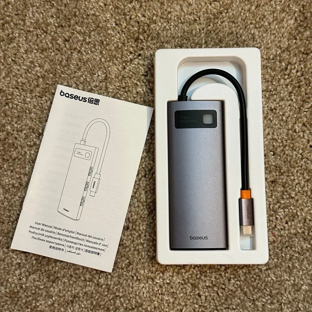 Hub 7in1 Baseus Gleam, USB-C to 1x HDMI4K 60Hz 3x USB3.0 1x PD 1x SD/TF (gray)